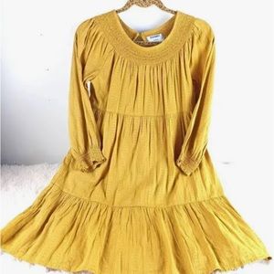 Old Navy Mustard Long Sleeve Tiered Smocked Embroidered Swing Dress (Junior)